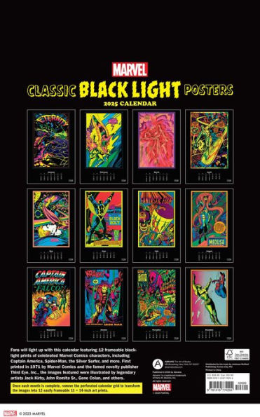 2025 Marvel Classic Black Light Poster Calendar