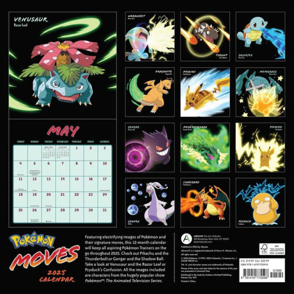 2025 Pokémon Moves Wall Calendar