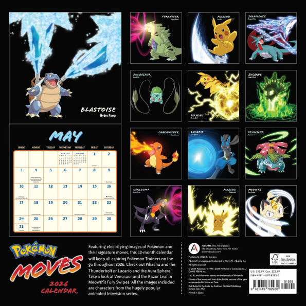 2026 Pokemon Moves Wall Calendar