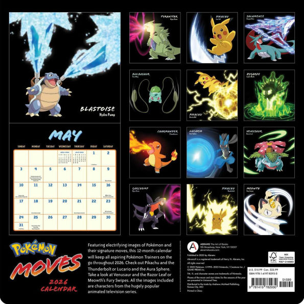 2026 Pokemon Moves Wall Calendar