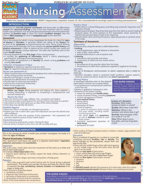 Nursing: Assessment: QuickStudy Laminated Reference Guide