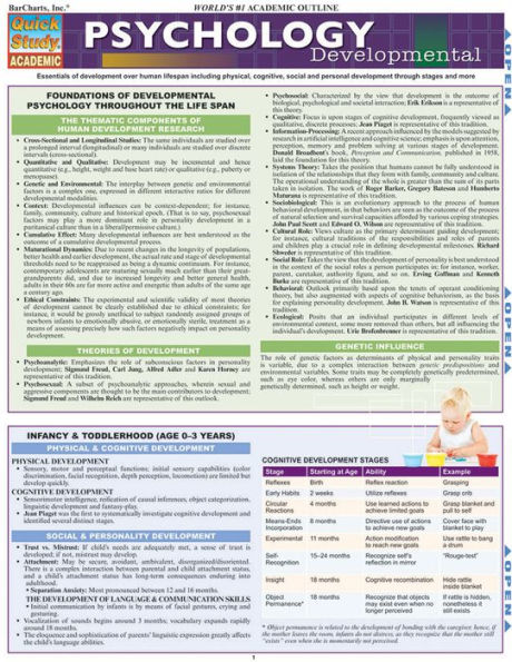 Psychology: Developmental (Life Span): QuickStudy Laminated Reference Guide