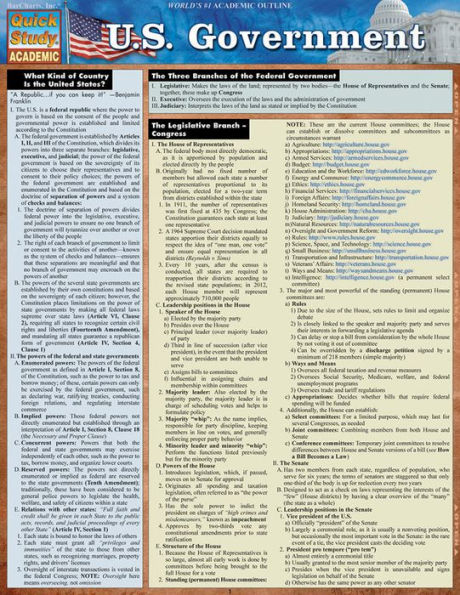 U.S. Government: a QuickStudy Laminated Reference Guide