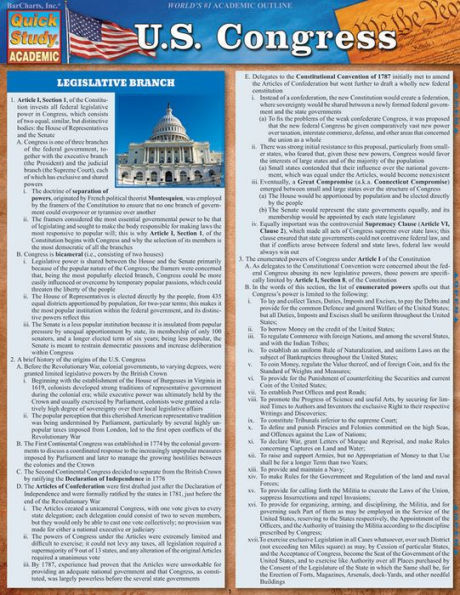 U.S. Congress: a QuickStudy Laminated Reference Guide