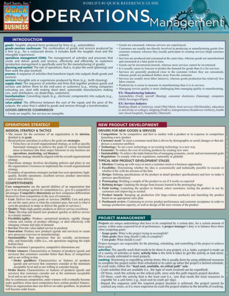 Operations Management: QuickStudy Laminated Reference Guide