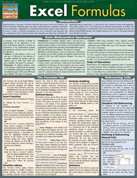 Excel Formulas: QuickStudy Laminated Study Guide (QuickStudy Computer)