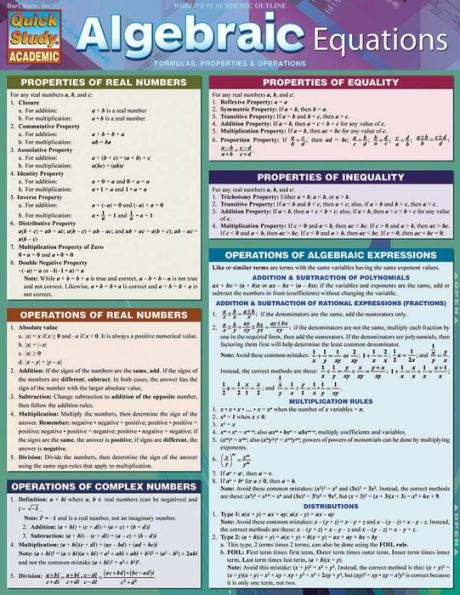 Algebraic Equations: QuickStudy Laminated Reference Guide (QuickStudy Academic)