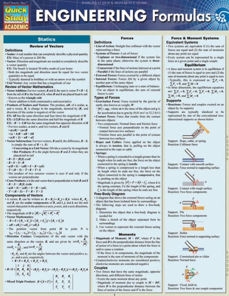 Engineering Formulas: QuickStudy Laminated Reference Guide