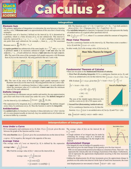 Calculus 2: a QuickStudy Laminated Reference Guide