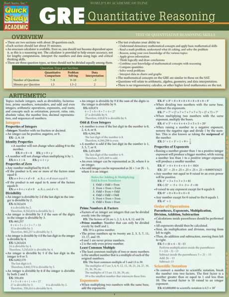 GRE - Quantitative Reasoning: QuickStudy Laminated Reference Guide