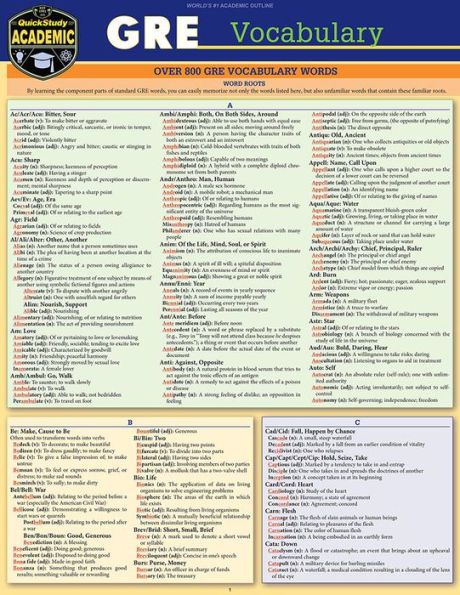 GRE Vocabulary: a QuickStudy Laminated Reference Guide