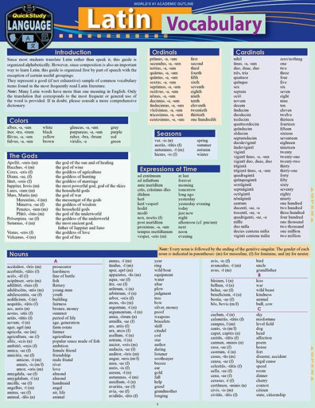 Latin Vocabulary: a QuickStudy Laminated Reference Guide