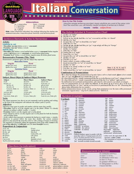 Italian Conversation: a QuickStudy Laminated Language Reference Guide