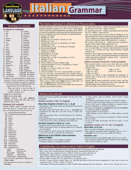 Italian Grammar: a QuickStudy Laminated Language Reference Guide