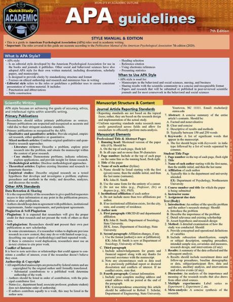 APA Guidelines - 7th Edition: a QuickStudy Laminated Reference Guide