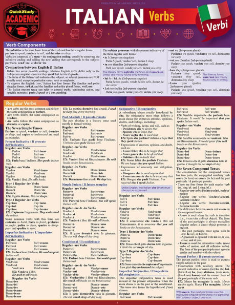 Italian Verbs: a QuickStudy Laminated Reference Guide