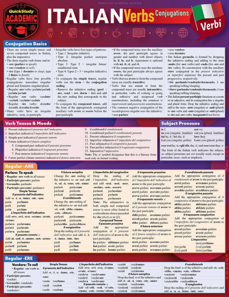 Italian Verbs - Conjugations: a QuickStudy Laminated Reference Guide