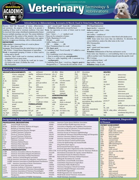 Veterinary Terminology & Abbreviations: a QuickStudy Laminated Reference Guide
