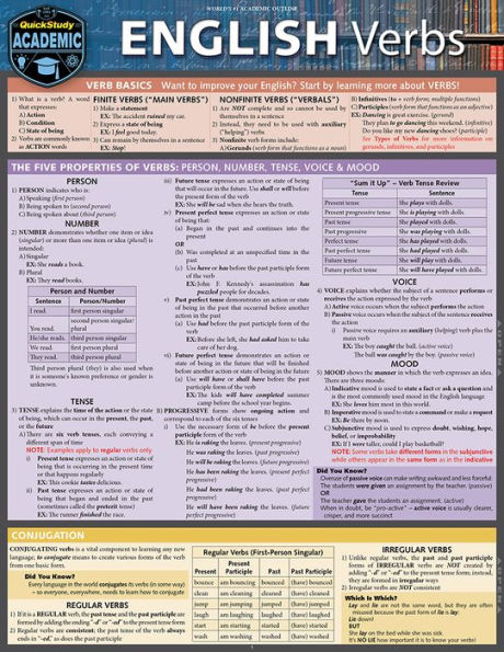 English Verbs: QuickStudy Language Arts Laminated Reference & Study Guide