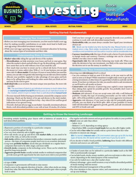 Investing - Stocks, Bonds, Real Estate, Mutual Funds: QuickStudy Laminated Reference Guide