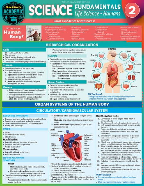 Science Fundamentals 2 - Life Science - Humans: QuickStudy Laminated Reference & Study Guide