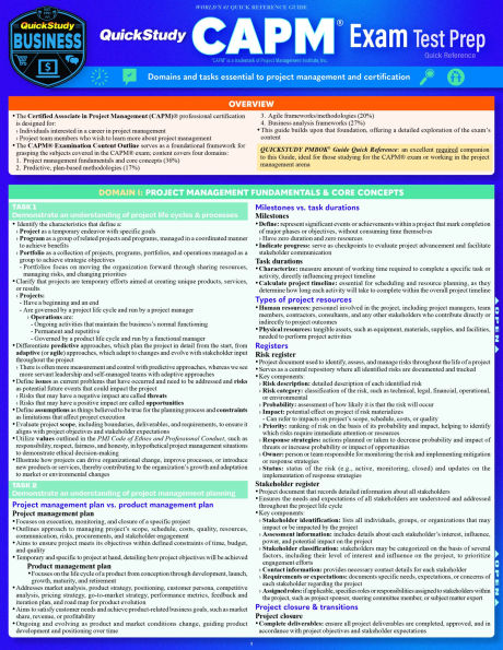 QuickStudy CAPM® Exam Test Prep: Laminated Reference Guide