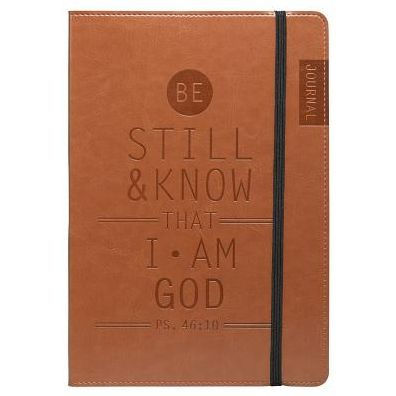 Christian Art Gifts Tan Faux Leather Journal, Be Still and Know - Psalm 46:10, Flexcover Inspirational Notebook W/Elastic Closure 160 Lined Pages W/Scripture, 5.8 X 8.5 Inches