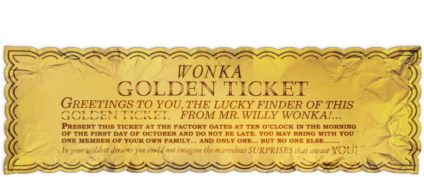 Willy Wonka Golden Ticket Bookmark