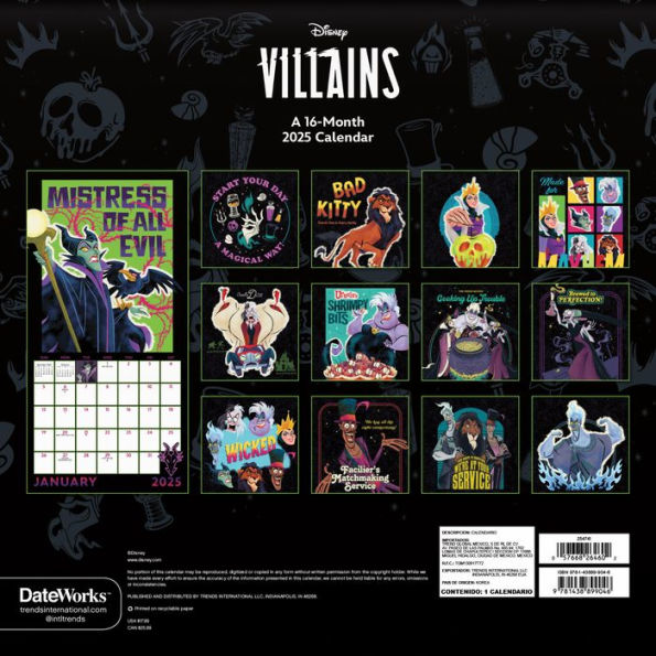 2025 Disney Villains Wall Calendar