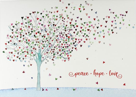 Festive Tree Of Hearts Christmas Boxed Card