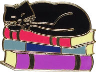 Title: Cat with Books Hard Enamel Pin (Cloisonne Pin)