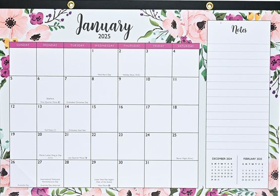 2025 Floral Desk Pad and Wall Calendar (11 X 17) - (12-Month Calendar with 152 Bonus Stickers!)