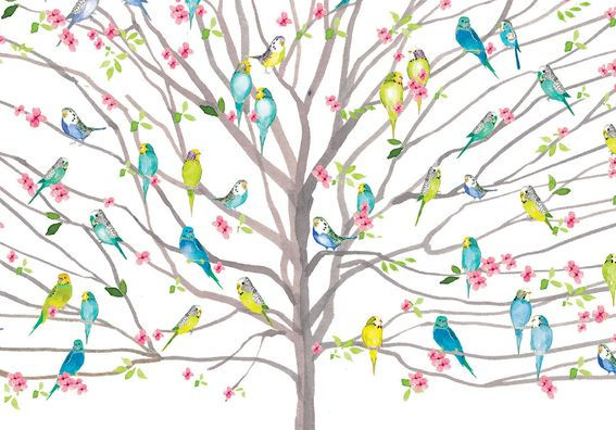 Tree of Budgies Note Cards (14 Cards, 15 Self-Sealing Envelopes)