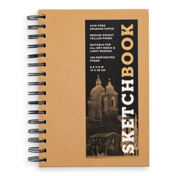 Sketchbook 5.5 x 8" Kraft Spiral Hardcover Mixed Media Sketchbook for Drawing: Acid-Free Quality Paper (128 pages)