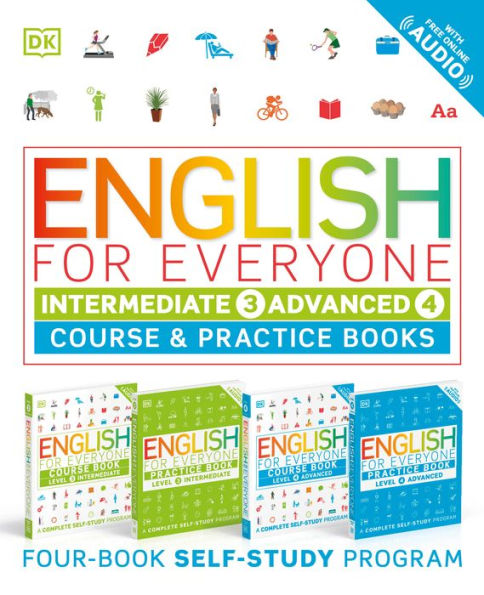 English for Everyone: Intermediate and Advanced Box Set: Course and Practice Books-Four-Book Self-Study Program