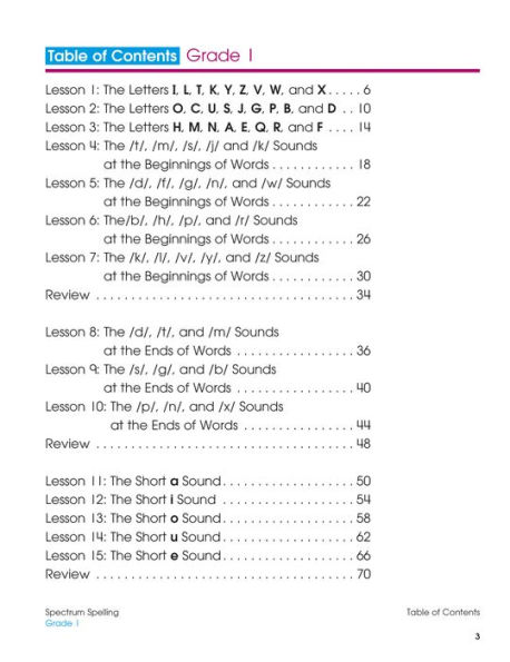 Spectrum Spelling, Grade 1
