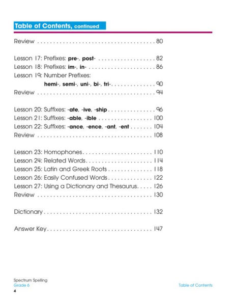 Spectrum Spelling, Grade 6