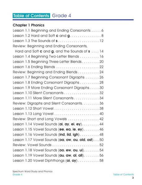 Spectrum Word Study and Phonics, Grade 4