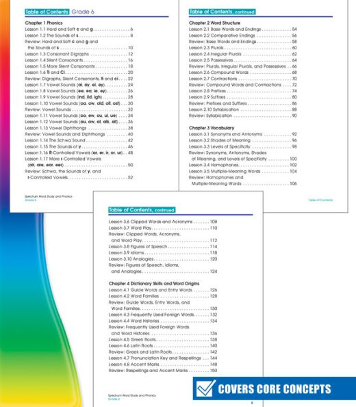 Spectrum Word Study and Phonics, Grade 6