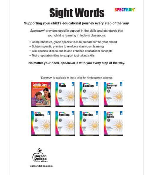 Spectrum Sight Words, Grade K