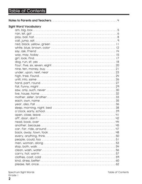 Spectrum Sight Words, Grade 1