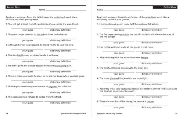 Spectrum Vocabulary, Grade 6