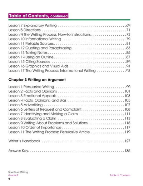 Spectrum Writing, Grade 8