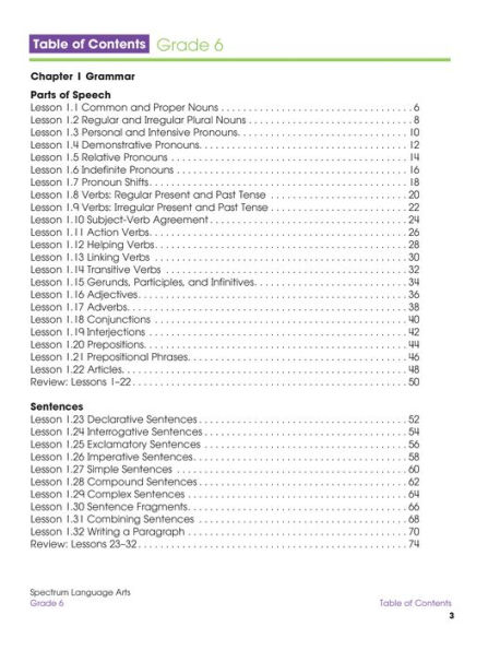 Spectrum Language Arts, Grade 6