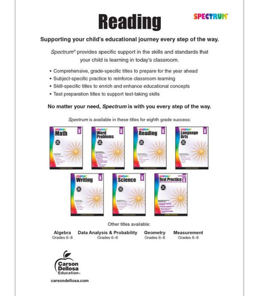 Spectrum Reading Workbook, Grade 8