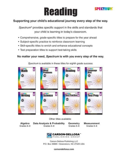 Spectrum Reading Workbook, Grade 8