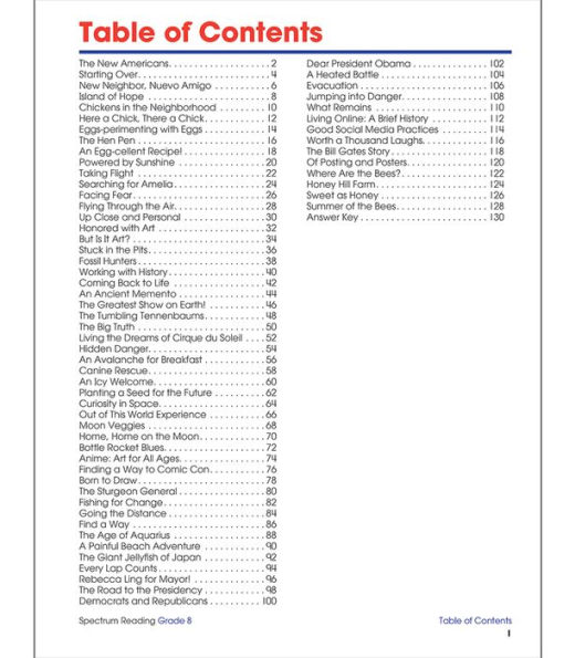 Spectrum Reading Workbook, Grade 8