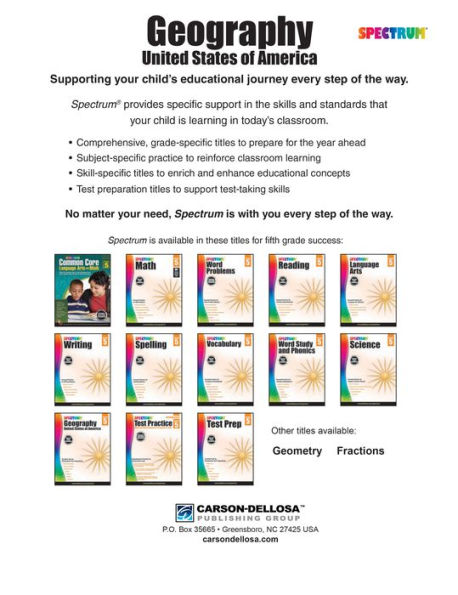 Spectrum Geography, Grade 5: United States of America