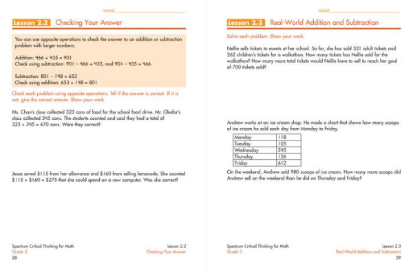 Spectrum Critical Thinking for Math, Grade 3