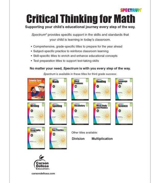 Spectrum Critical Thinking for Math, Grade 3